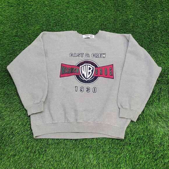 Vintage Warner-Bros Cropped Sweatshirt Large 24x24 Gray Crew - Picture 1 of 14